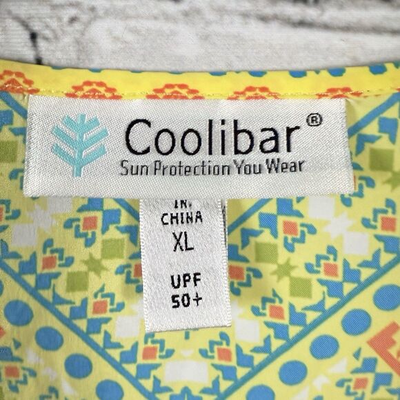 Coolibar Oceanside Tunic Dress Women XL UPF50+ Sun Protection Yellow Geo Paisley - Picture 6 of 12